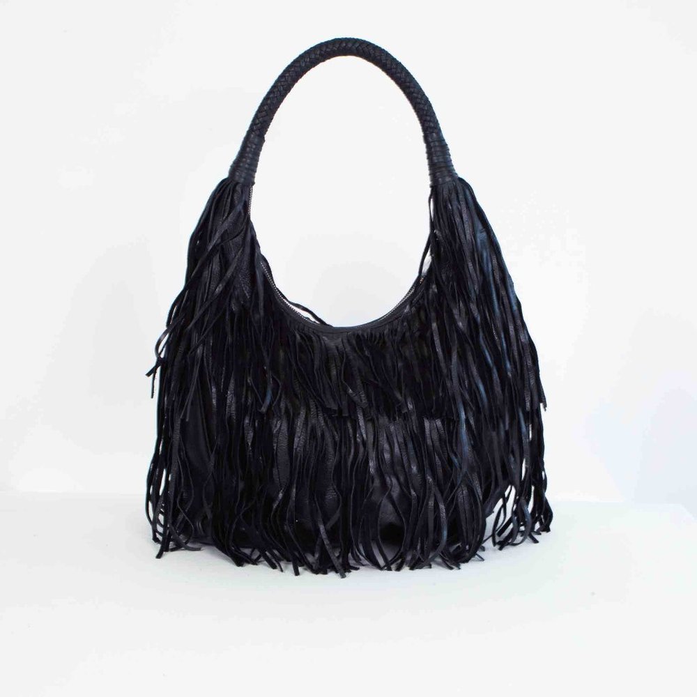 Romy Gold Fringed Leather Hobo Bag